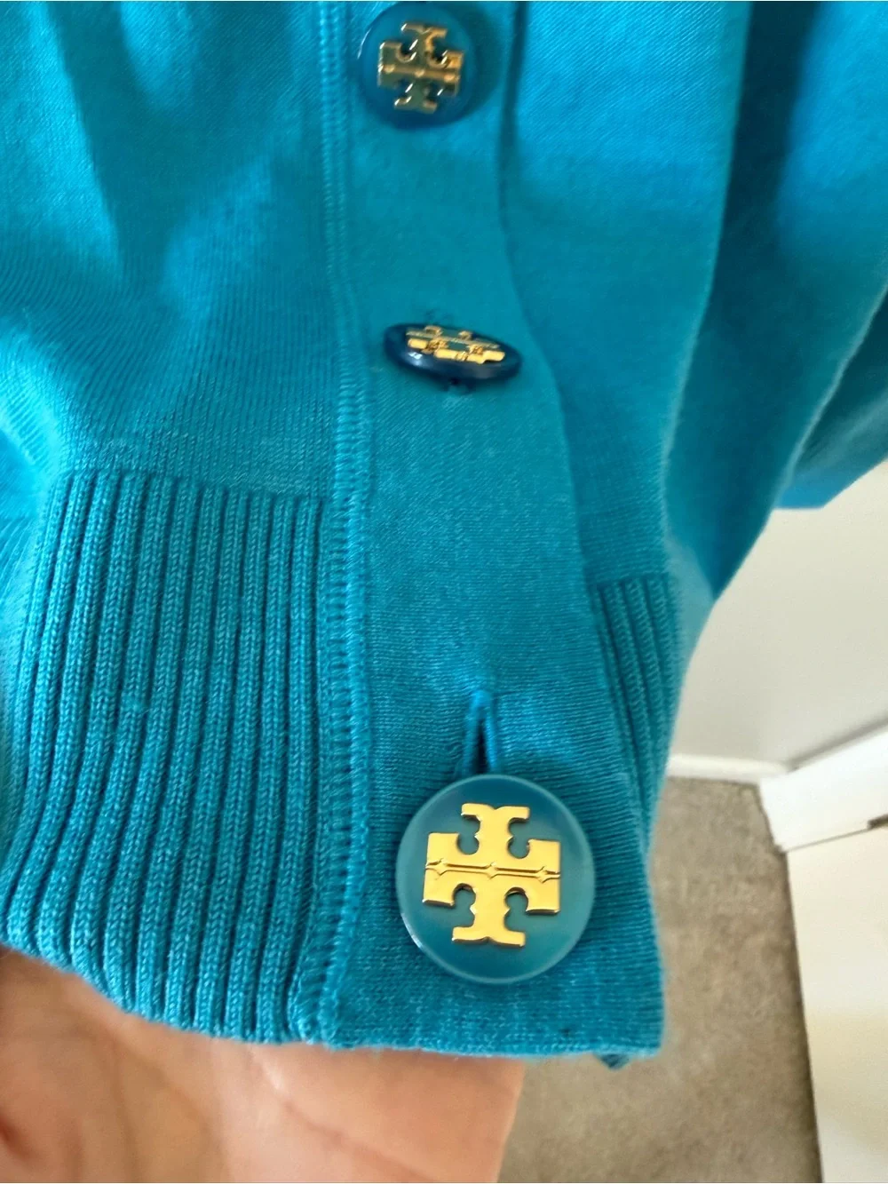 Tory Burch Simone 100% Merino Wool 5 Button Cardigan Turquoise - XS